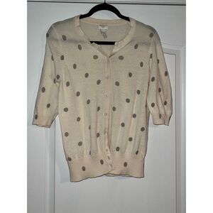 Pre Loved Melrose Chic Cardigan Size 1X Beige With Light Gray Polka Dots